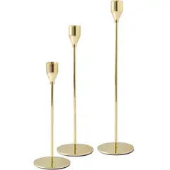 KUANGYE - Set De 3 Candelabro Centro De Mesa Porta Vela Bañado en Oro Dorado