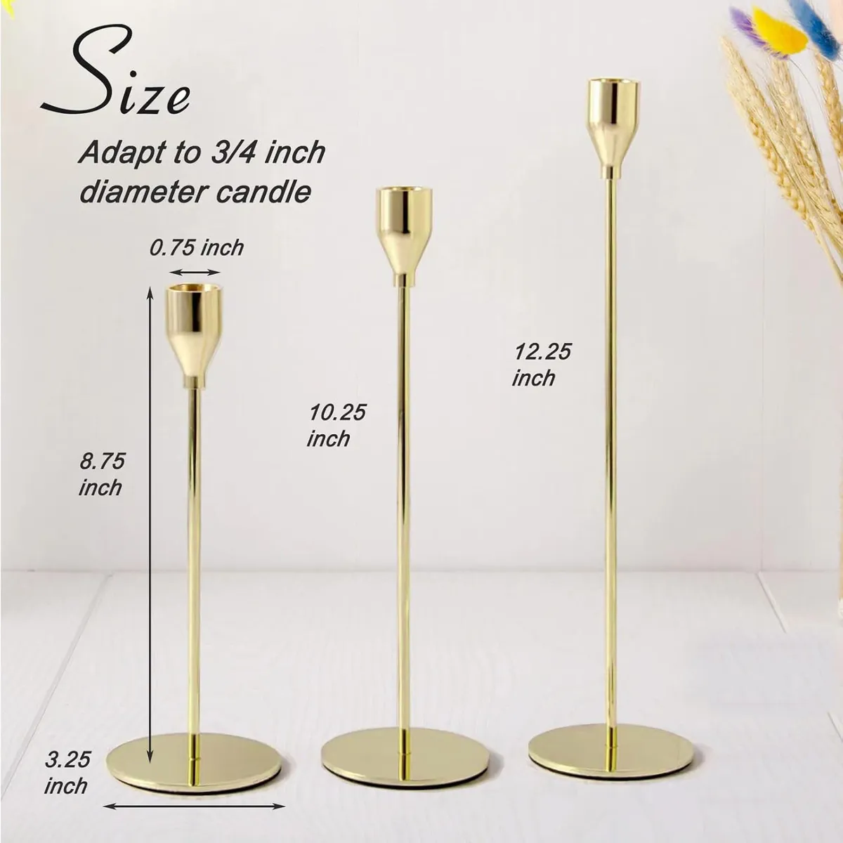KUANGYE - Set De 3 Candelabro Centro De Mesa Porta Vela Bañado en Oro Dorado