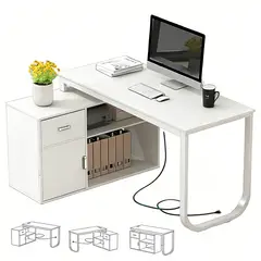 UENMI - Escritorio De Oficina Forma L Con Enchufe Estándar Europeo