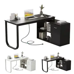 UENMI - Escritorio De Oficina Forma L Con Enchufe Estándar Europeo