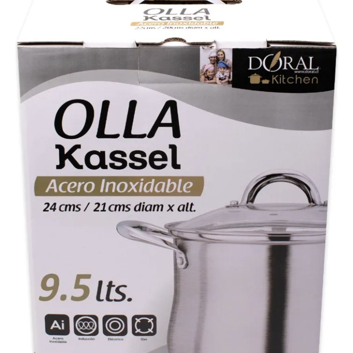 DORAL - Olla Acero Inoxidable 24 cm con Tapa Vidrio Respirable KASSEL