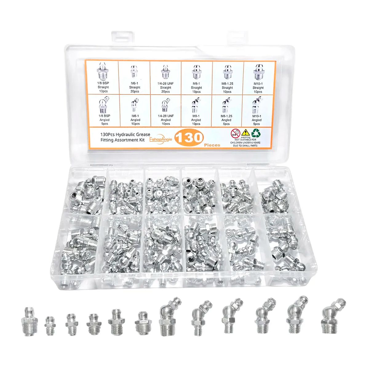 ESHOPANGIE - 130pcs Surtido De Boquillas Graseras Hidráulicas Engrase