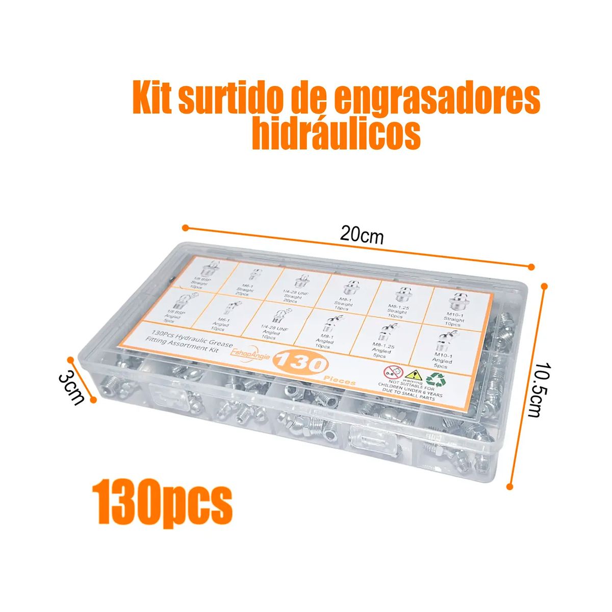 ESHOPANGIE - 130pcs Surtido De Boquillas Graseras Hidráulicas Engrase