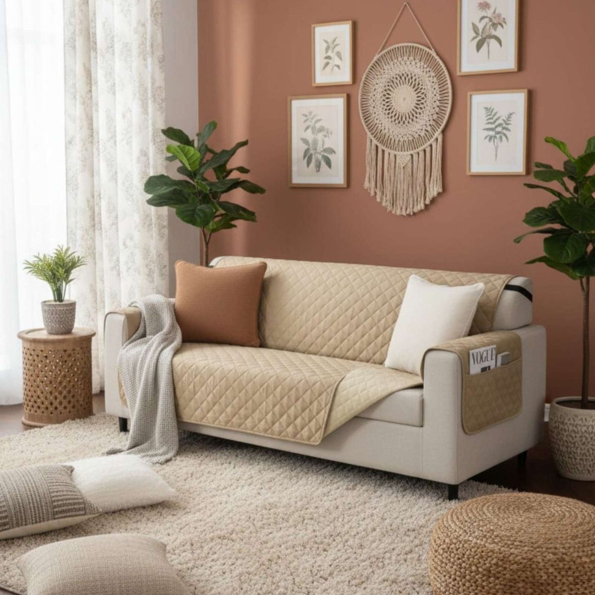 GENERICO - Set de Cubre sillon con bolsas diseño reversible 3 cuerpos