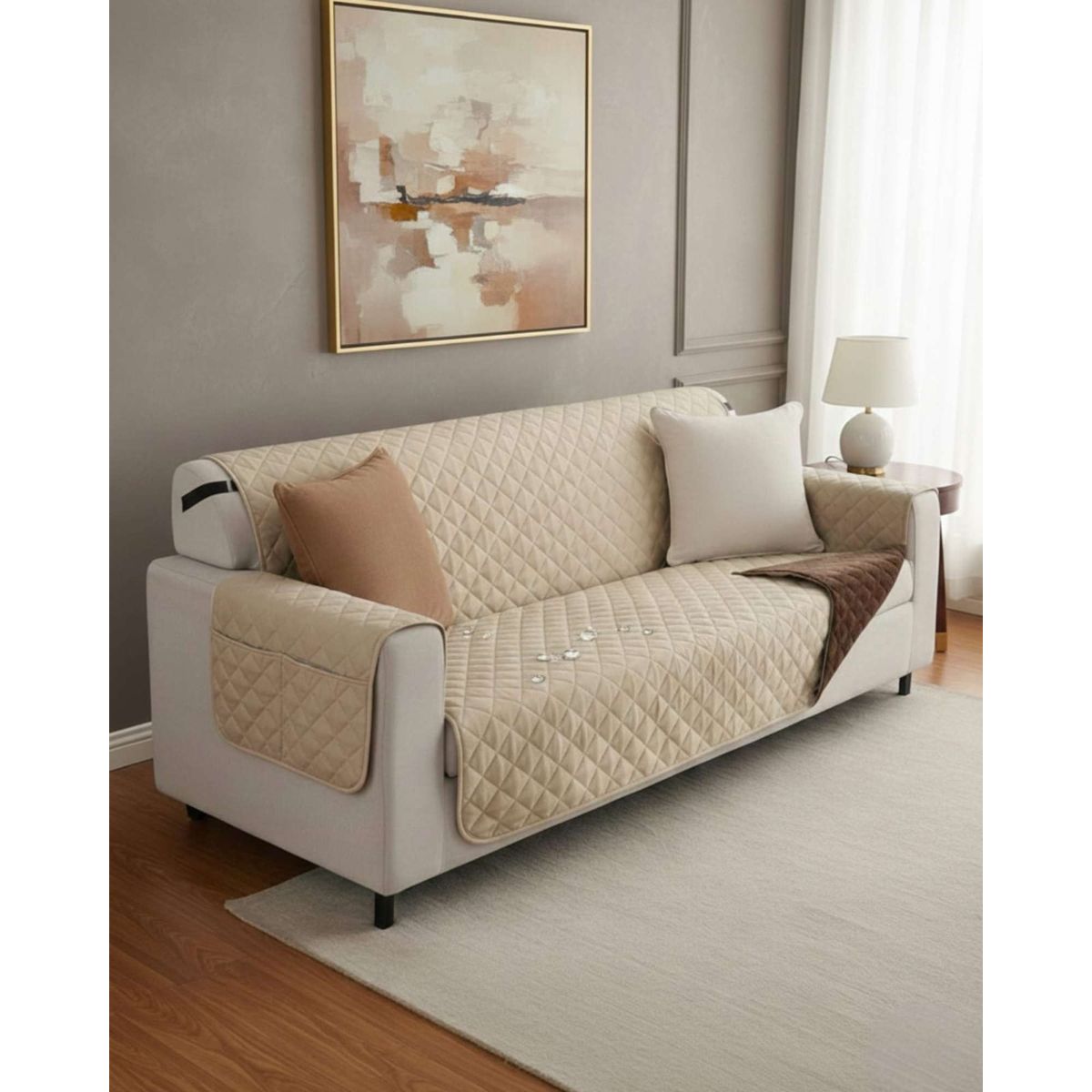 GENERICO - Set de Cubre sillon con bolsas diseño reversible 3 cuerpos