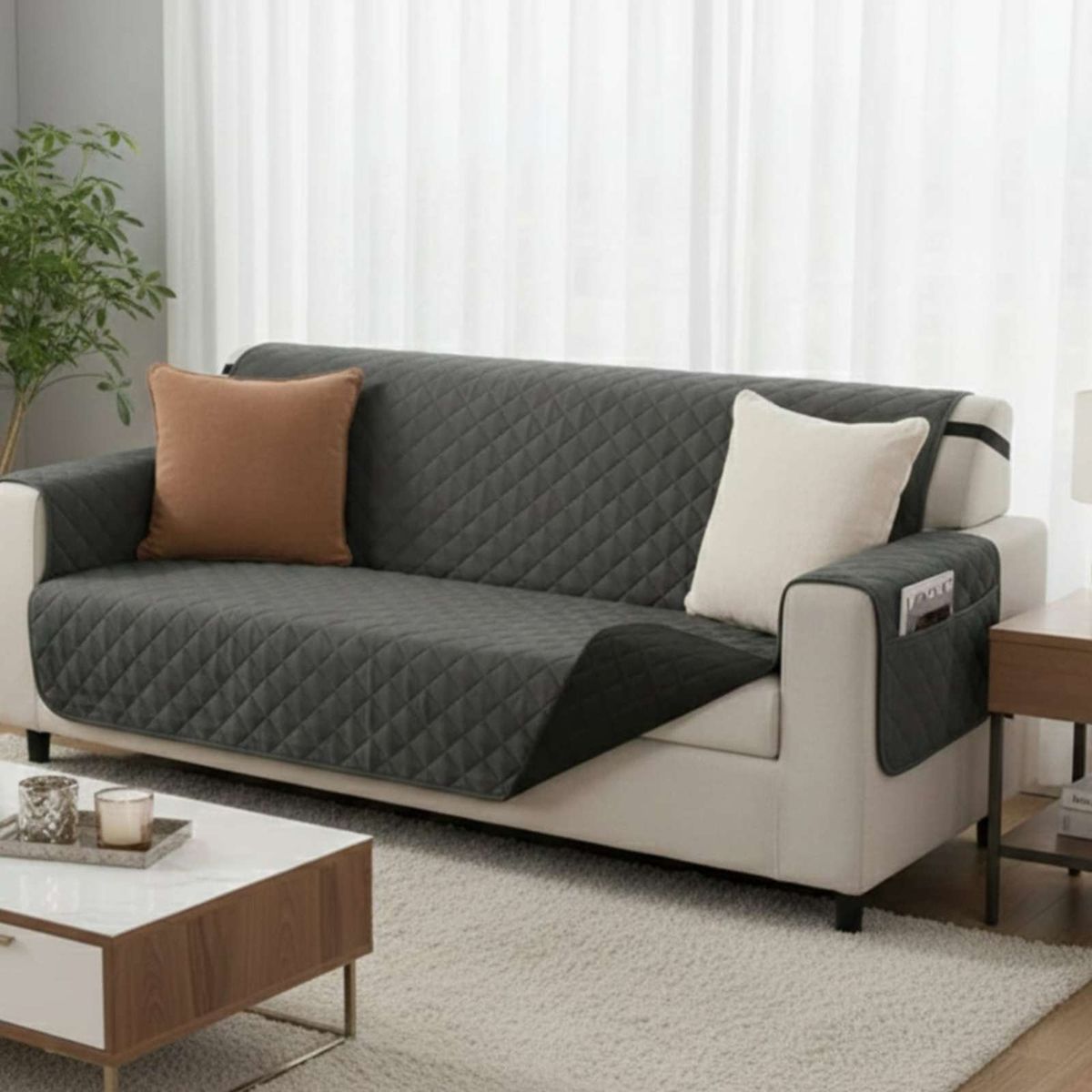 GENERICO - Set de Cubre sillon con bolsas diseño reversible 3 cuerpos