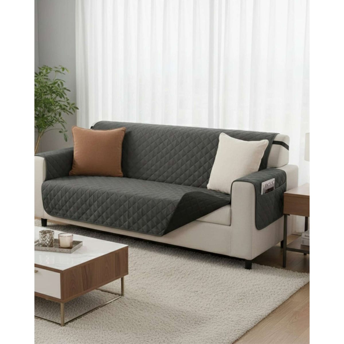 GENERICO - Set de Cubre sillon con bolsas diseño reversible 3 cuerpos