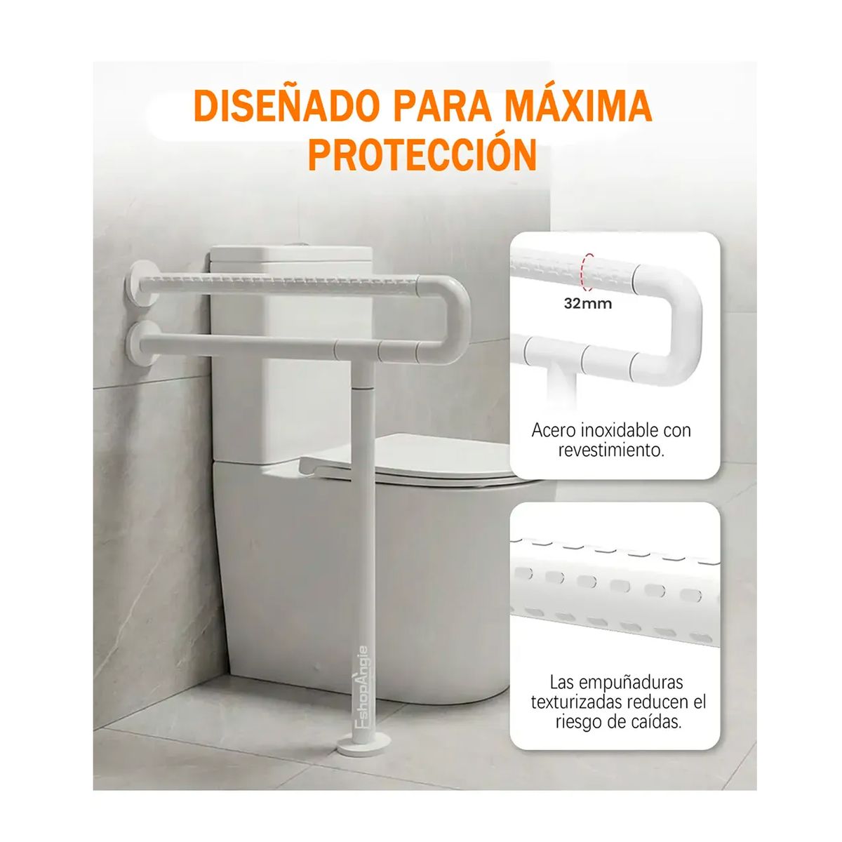 ESHOPANGIE - Barra Seguridad Baño Discapacitados Acero Inox Muro
