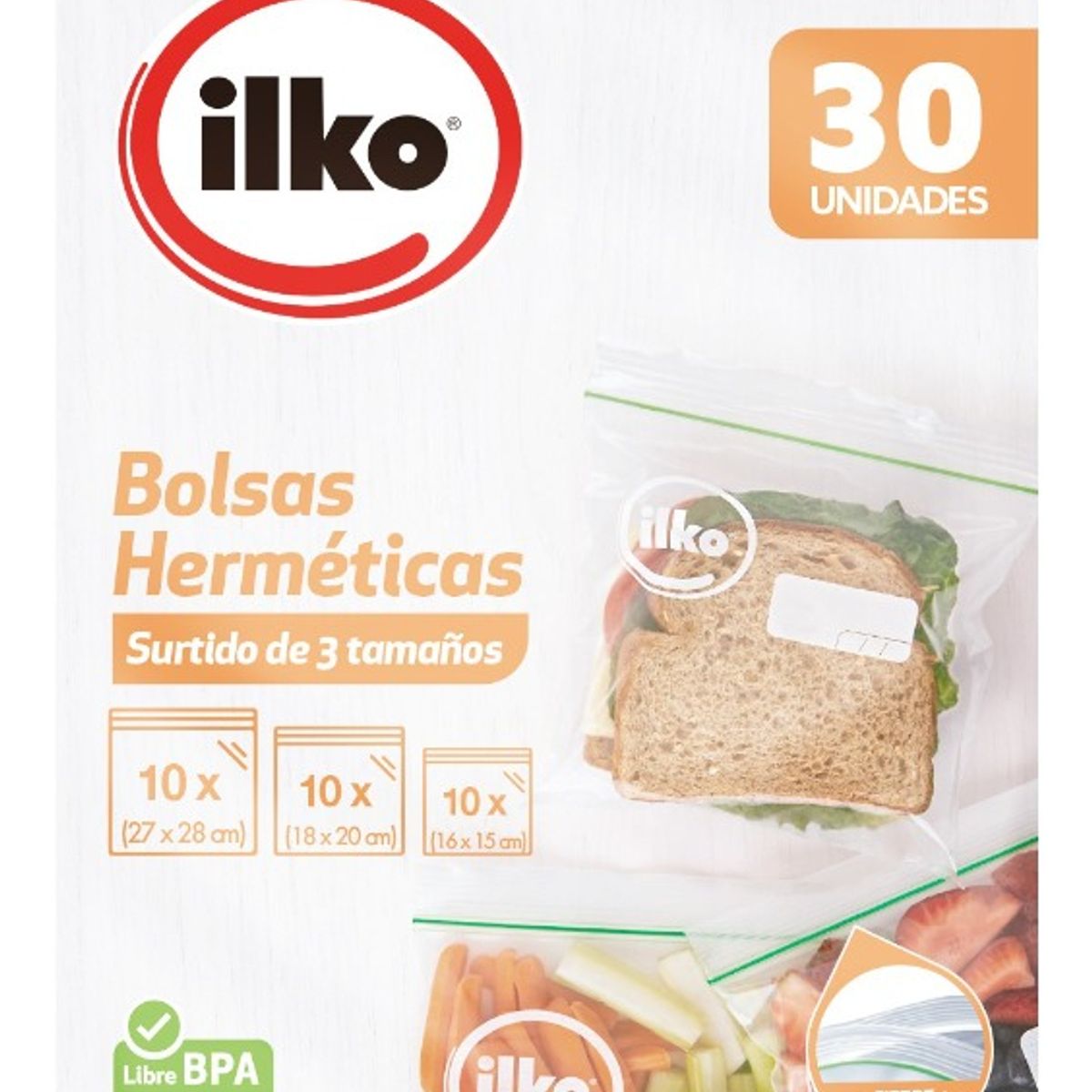 ILKO - Pack Bolsas Herméticas 3 Tamaños 30 Un Ilko
