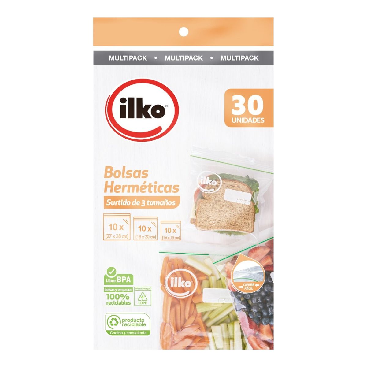 ILKO - Pack Bolsas Herméticas 3 Tamaños 30 Un Ilko