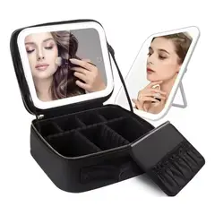 GENERICO - Organizador De Maquillaje Portátil Con Espejo Led negro