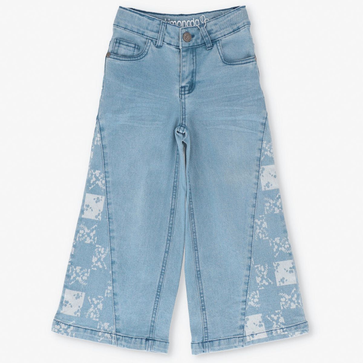 LIMONADA - Jeans niña con flores y brillos denim celeste Limonada