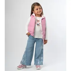 LIMONADA - Jeans niña con flores y brillos denim celeste