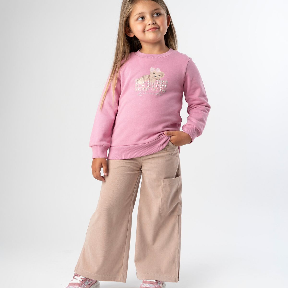 LIMONADA - Pantalon niña cargo de cotelé beige Limonada