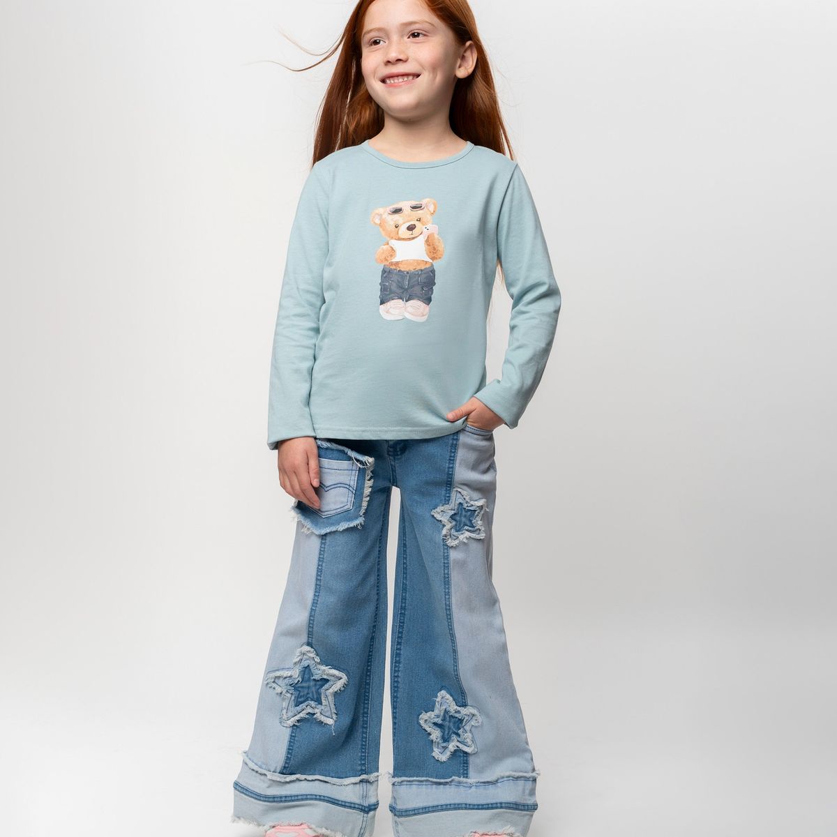 LIMONADA - Jeans niña con estrellas denim celeste Limonada