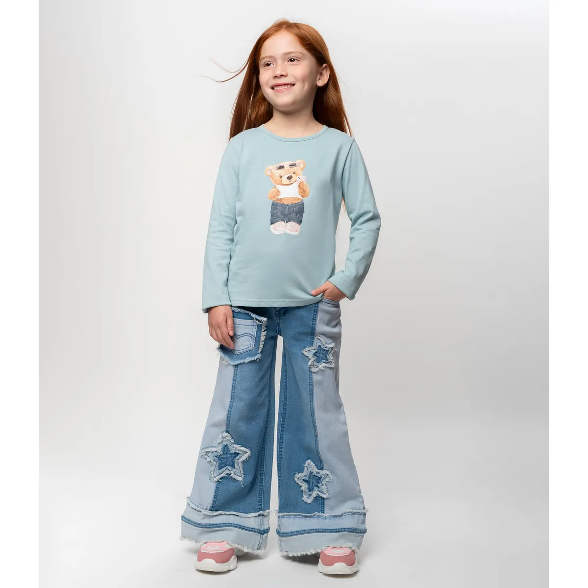 LIMONADA - Jeans niña con estrellas denim celeste Limonada