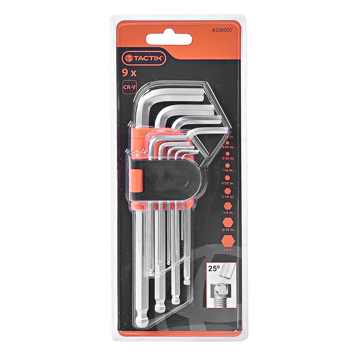 TACTIX - JUEGO DE LLAVE ALLEN LARGA DE BOLA PULGADA 9 PZS TACTIX