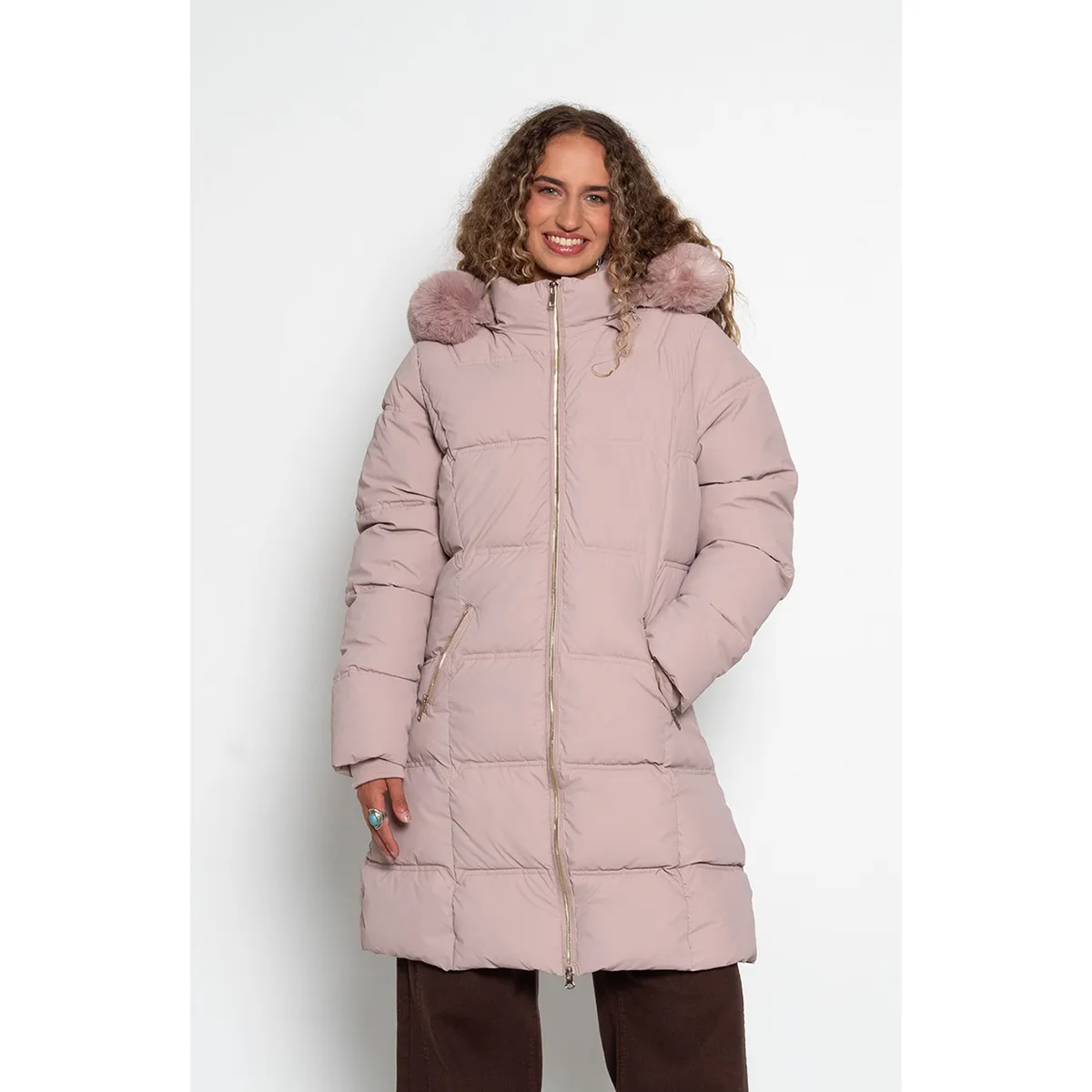 WADOS - PARKA LARGA MANGA LARGA CAPUCHA PIEL SINTETICA