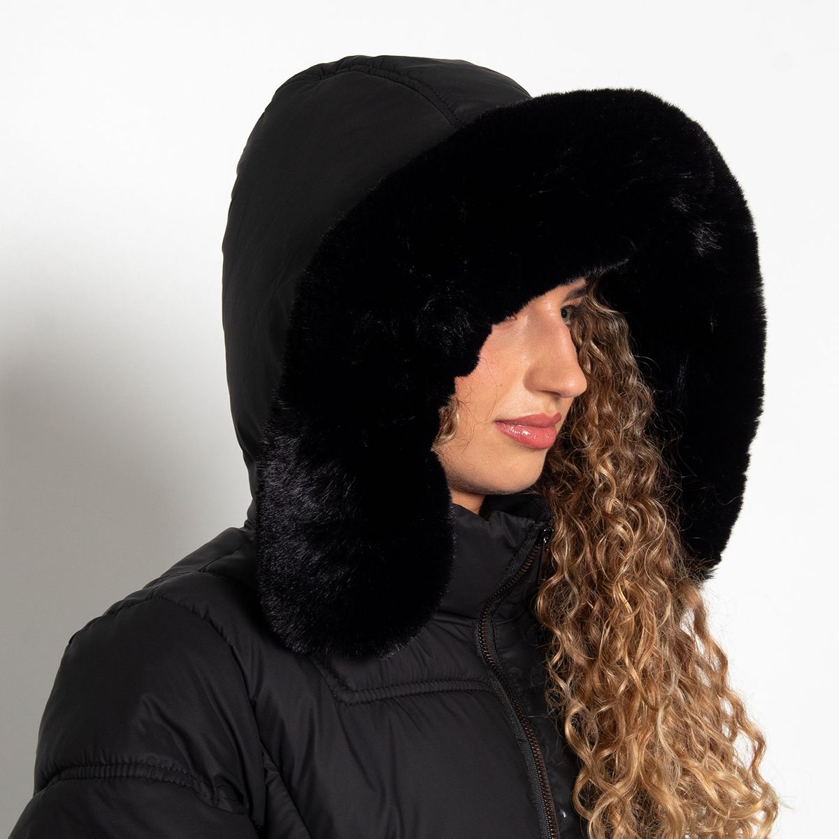 WADOS - PARKA LARGA MANGA LARGA CAPUCHA PIEL SINTETICA