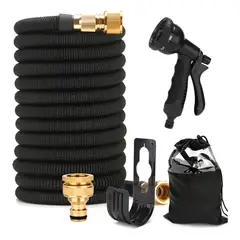 GENERICO - Manguera Expandible Retráctil 15 Metros Pistola Y Acoples Negro BELUG