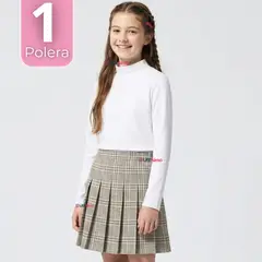 UTILISIMO - Polera Camiseta Polar Blanca Primera Capa Cuello Beatle Manga Larga Niña