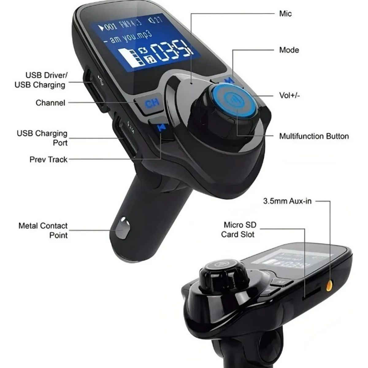OEM - Transmisor Radio Fm Bluetooth Dual Usb Mp3 Cargador Auto