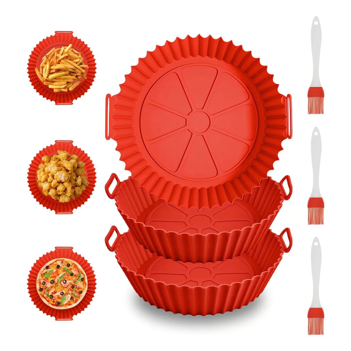 GENERICO - Bandeja Silicona Para Freidora Aire Reutilizable Roja Pack 3 ROJO BELUG