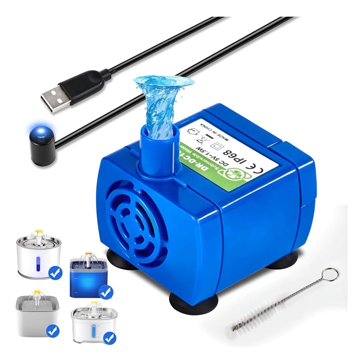 GENERICO - Bomba Agua Para Bebedero Mascota Sumergible Usb Con Luz Led