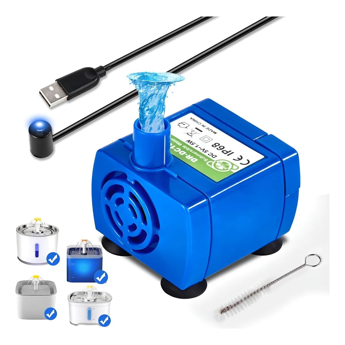 GENERICO - Bomba Agua Para Bebedero Mascota Sumergible Usb Con Luz Led