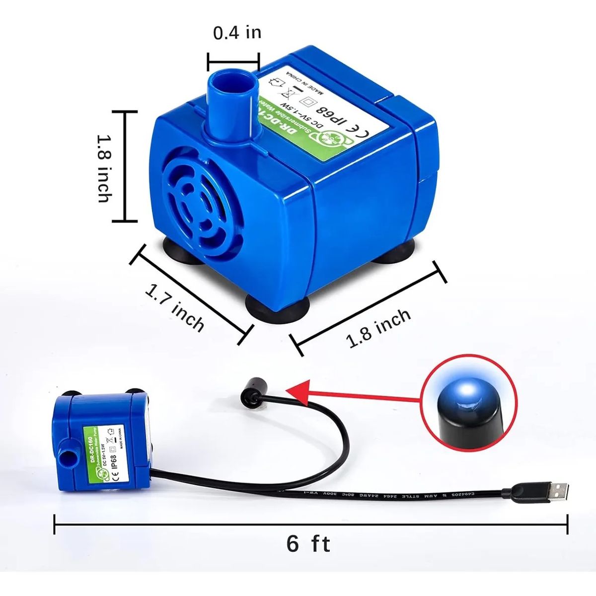 GENERICO - Bomba Agua Para Bebedero Mascota Sumergible Usb Con Luz Led
