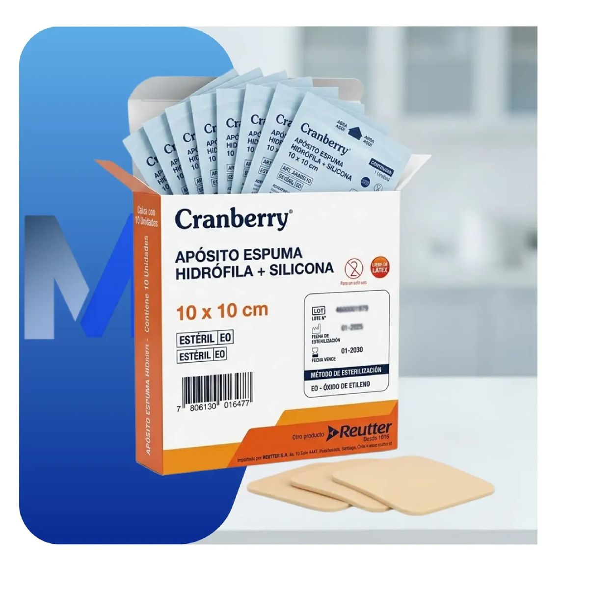 CRANBERRY - Aposito Espuma Hidrofila + Silicona 10x10 Cranberry Pack X10