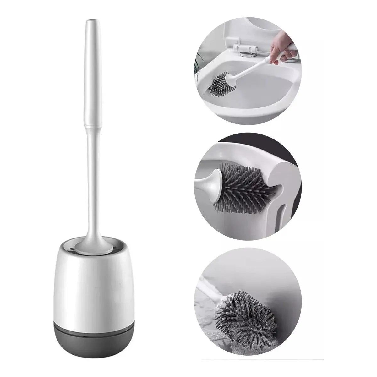 GENERICO - Escobilla De Limpieza De Baño De Silicona Con Soporte Blanco BELUG