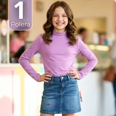 UTILISIMO - Polera Camiseta Polar Lila Primera Capa Cuello Beatle Manga Larga Niña