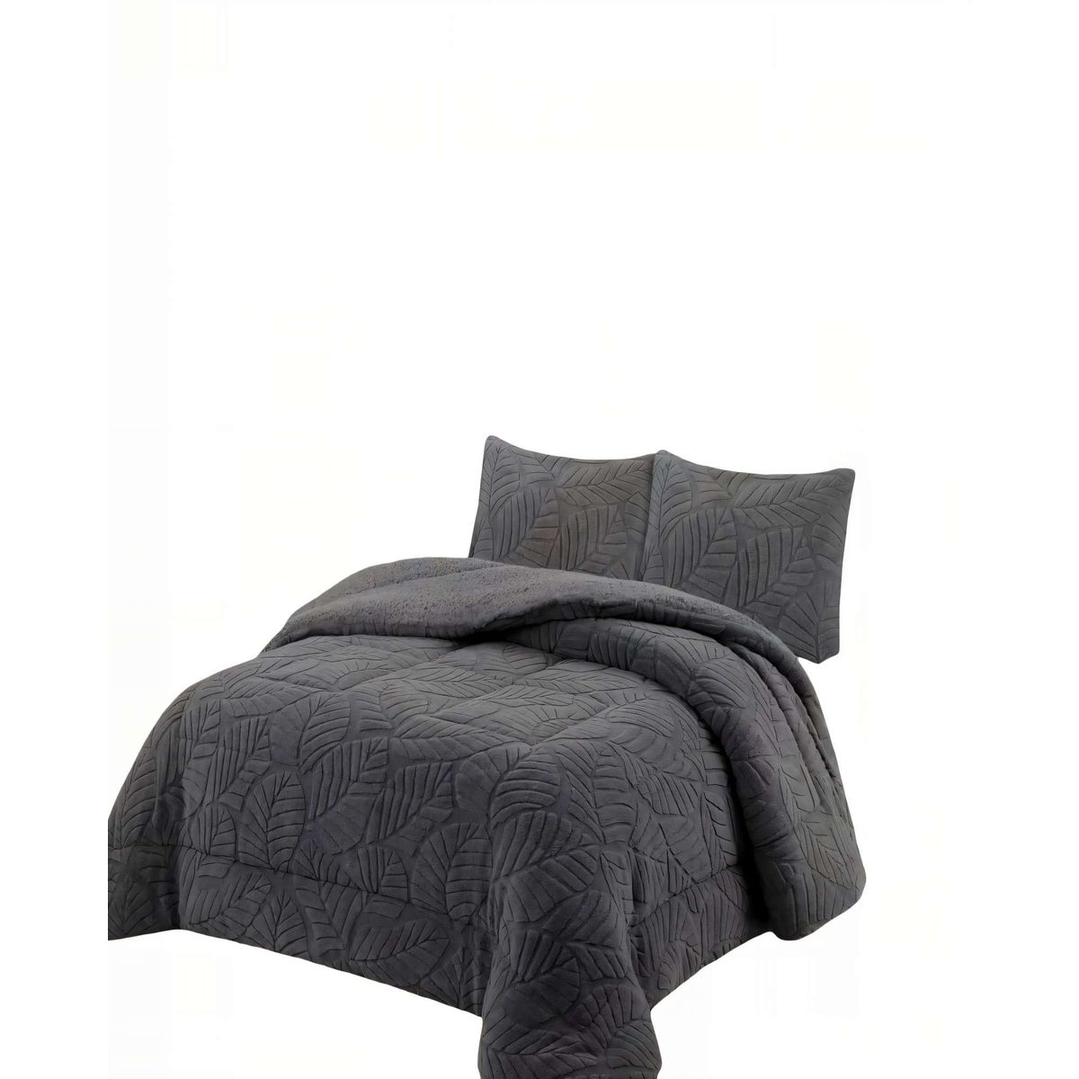 GENERICO - CUBRECAMA CON RELIEVE EN FORMA DE HOJAS 2 PLAZAS COLOR GRIS