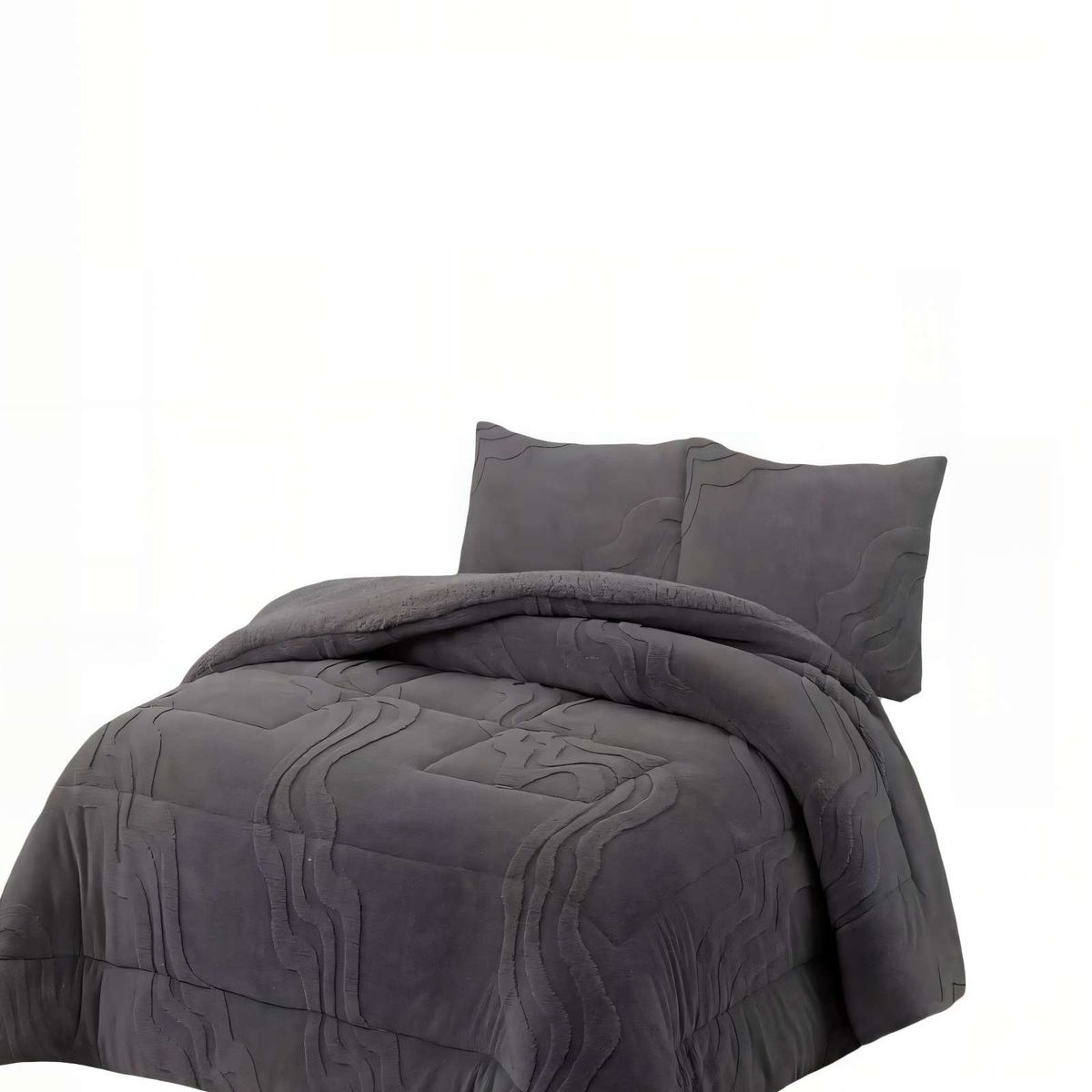 GENERICO - CUBRECAMA CON RELIEVE EN FORMA DE ONDAS 2 PLAZAS COLOR GRIS OSCURO