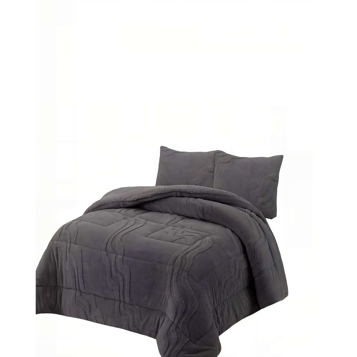 GENERICO - CUBRECAMA CON RELIEVE EN FORMA DE ONDAS 2 PLAZAS COLOR GRIS OSCURO