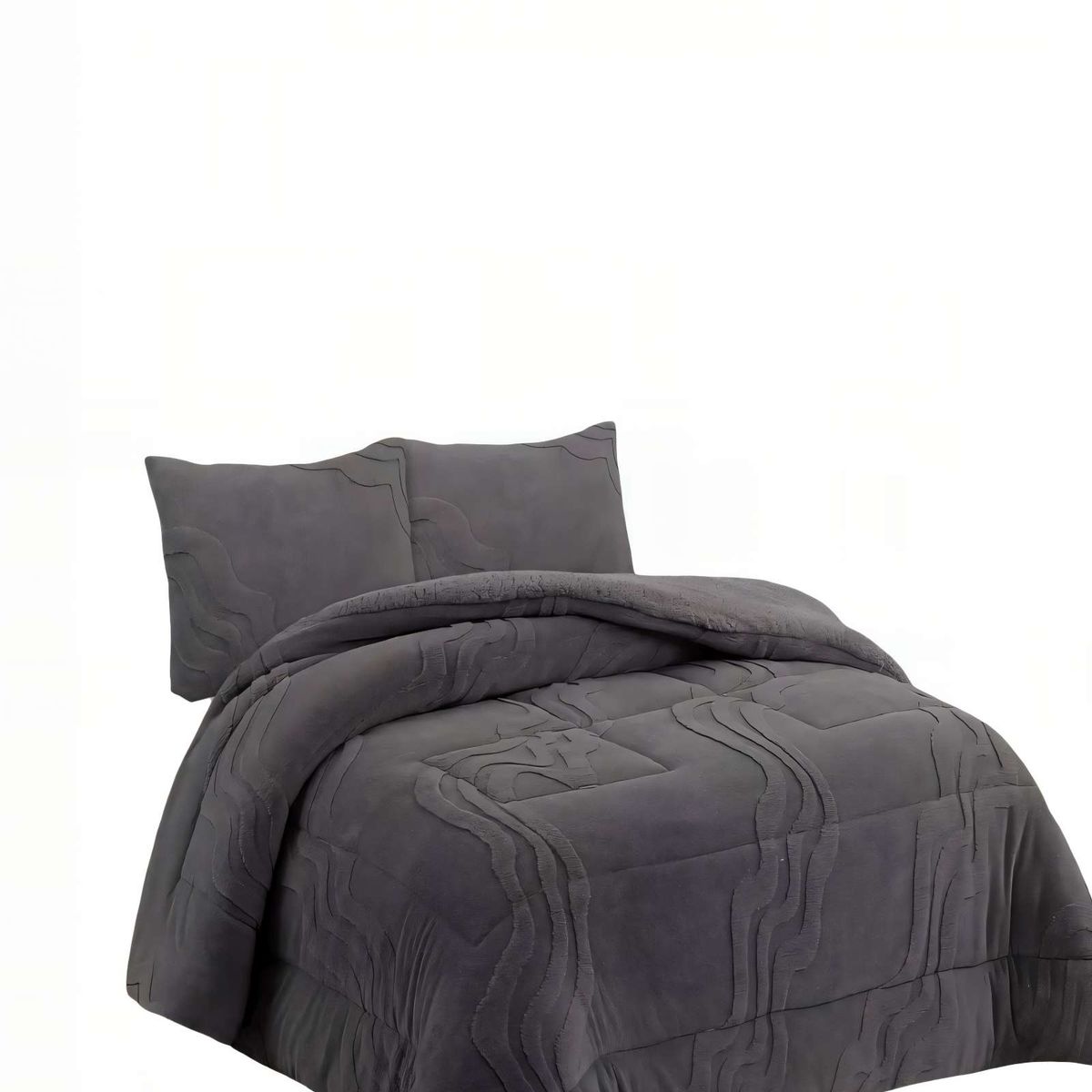 GENERICO - CUBRECAMA CON RELIEVE EN FORMA DE ONDAS 2 PLAZAS COLOR GRIS OSCURO