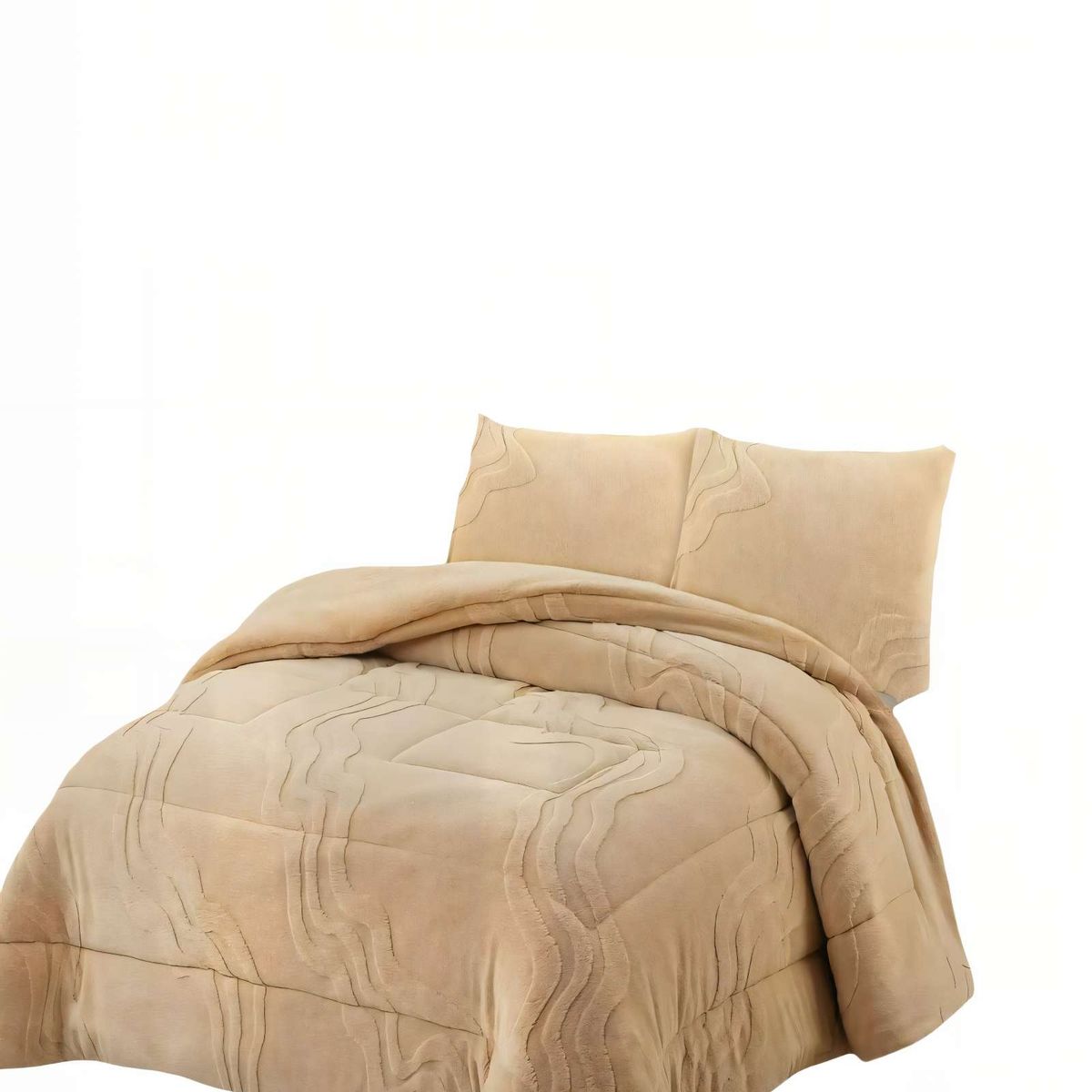 GENERICO - CUBRECAMA CON RELIEVE EN FORMA DE ONDAS KING COLOR BEIGE