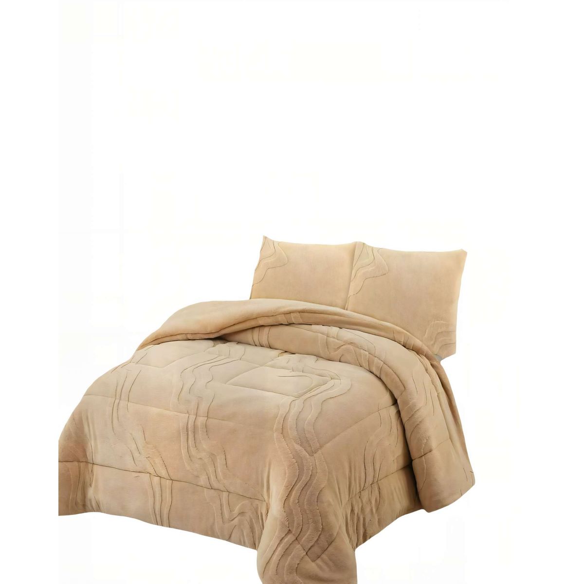 GENERICO - CUBRECAMA CON RELIEVE EN FORMA DE ONDAS KING COLOR BEIGE