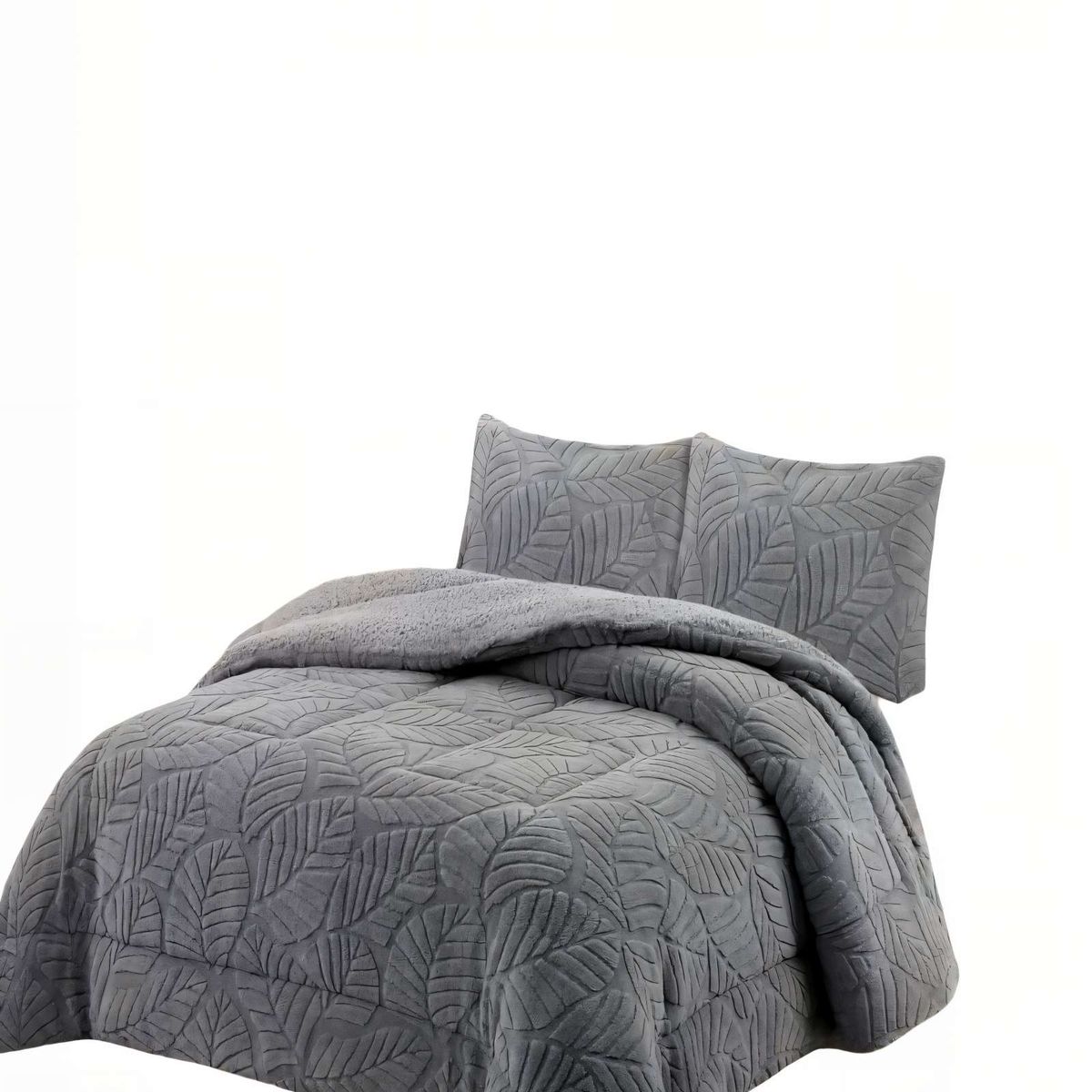GENERICO - CUBRECAMA CON RELIEVE EN FORMA DE HOJAS KING COLOR GRIS CLARO_.