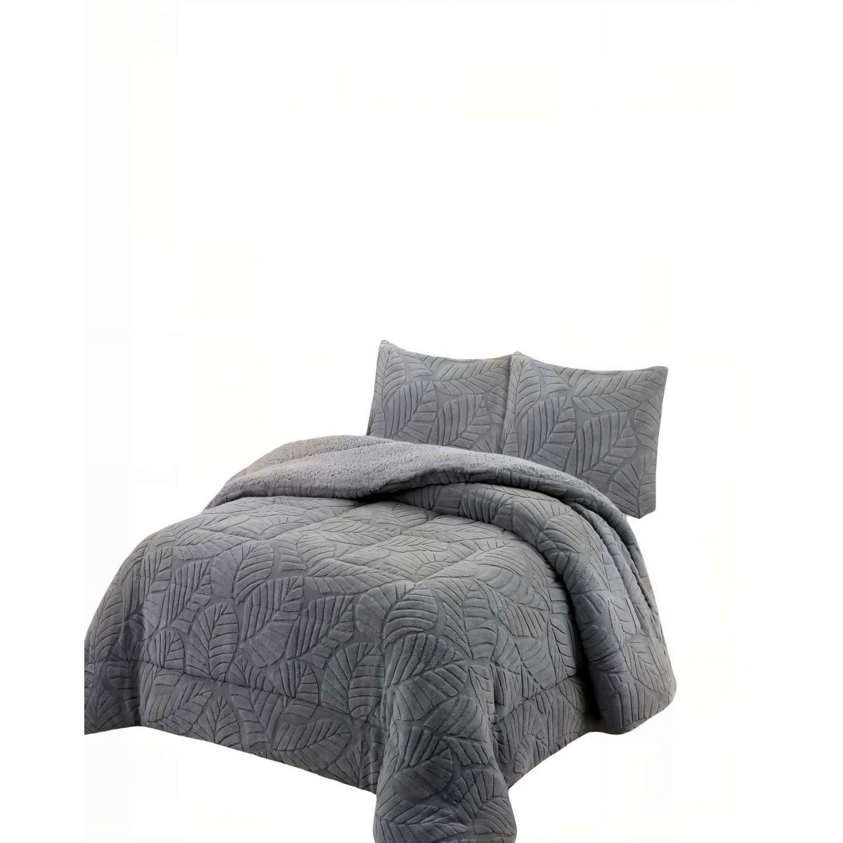 GENERICO - CUBRECAMA CON RELIEVE EN FORMA DE HOJAS KING COLOR GRIS CLARO_.