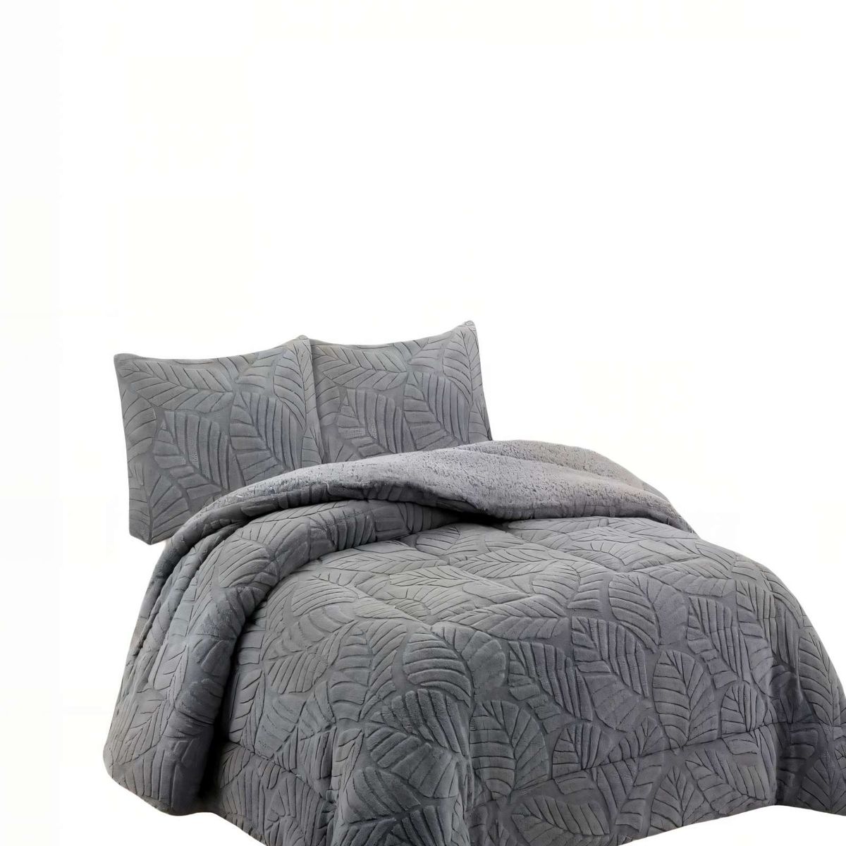 GENERICO - CUBRECAMA CON RELIEVE EN FORMA DE HOJAS KING COLOR GRIS CLARO_.