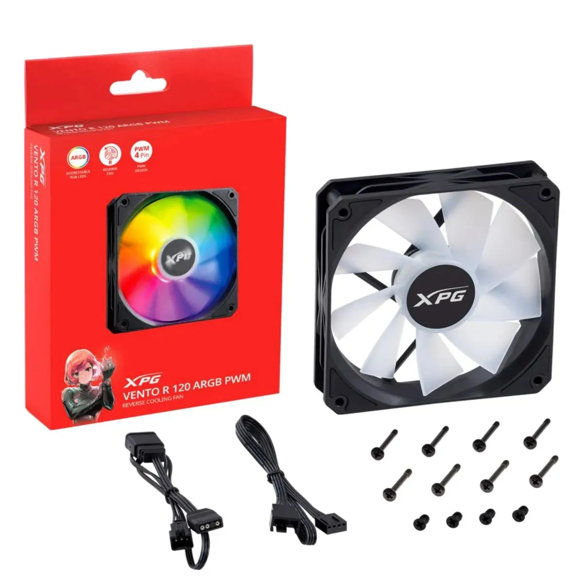 XPG - Ventilador 12 cm - XPG Vento Reverse 120 ARGB PWM - 1600 RPM