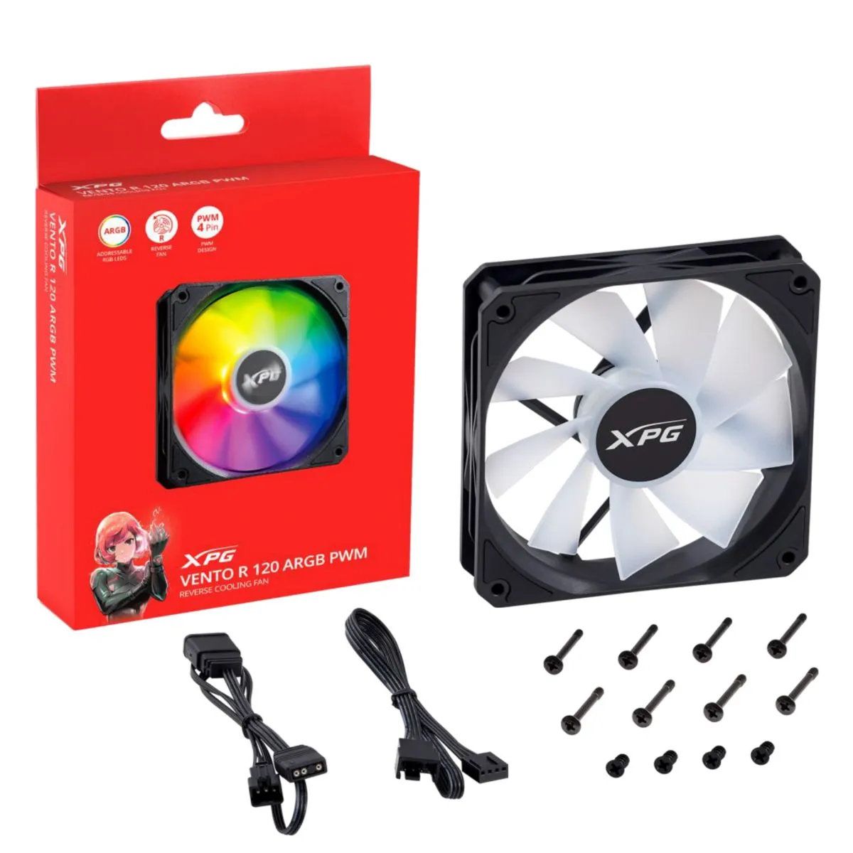XPG - Ventilador 12 cm - XPG Vento Reverse 120 ARGB PWM - 1600 RPM