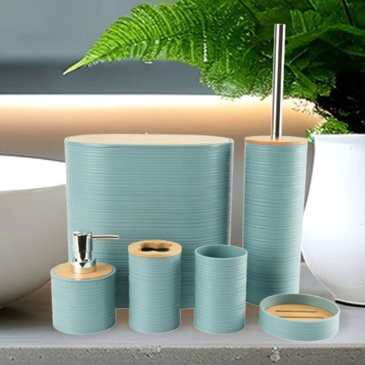 GENERICO - Set Juego De Baño 8 Piezas Bambú Lavado Y Almacenamiento azul BELUG