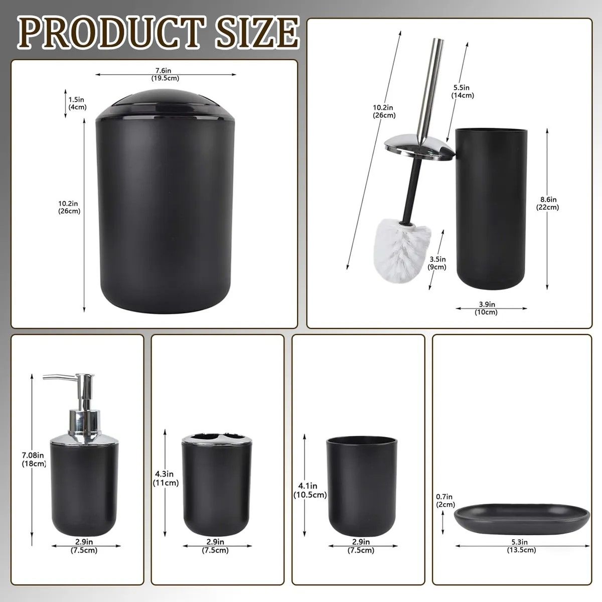 GENERICO - Juego De Accesorios De Baño De 6 Piezas Plástico Y Hogar Negro BELUG