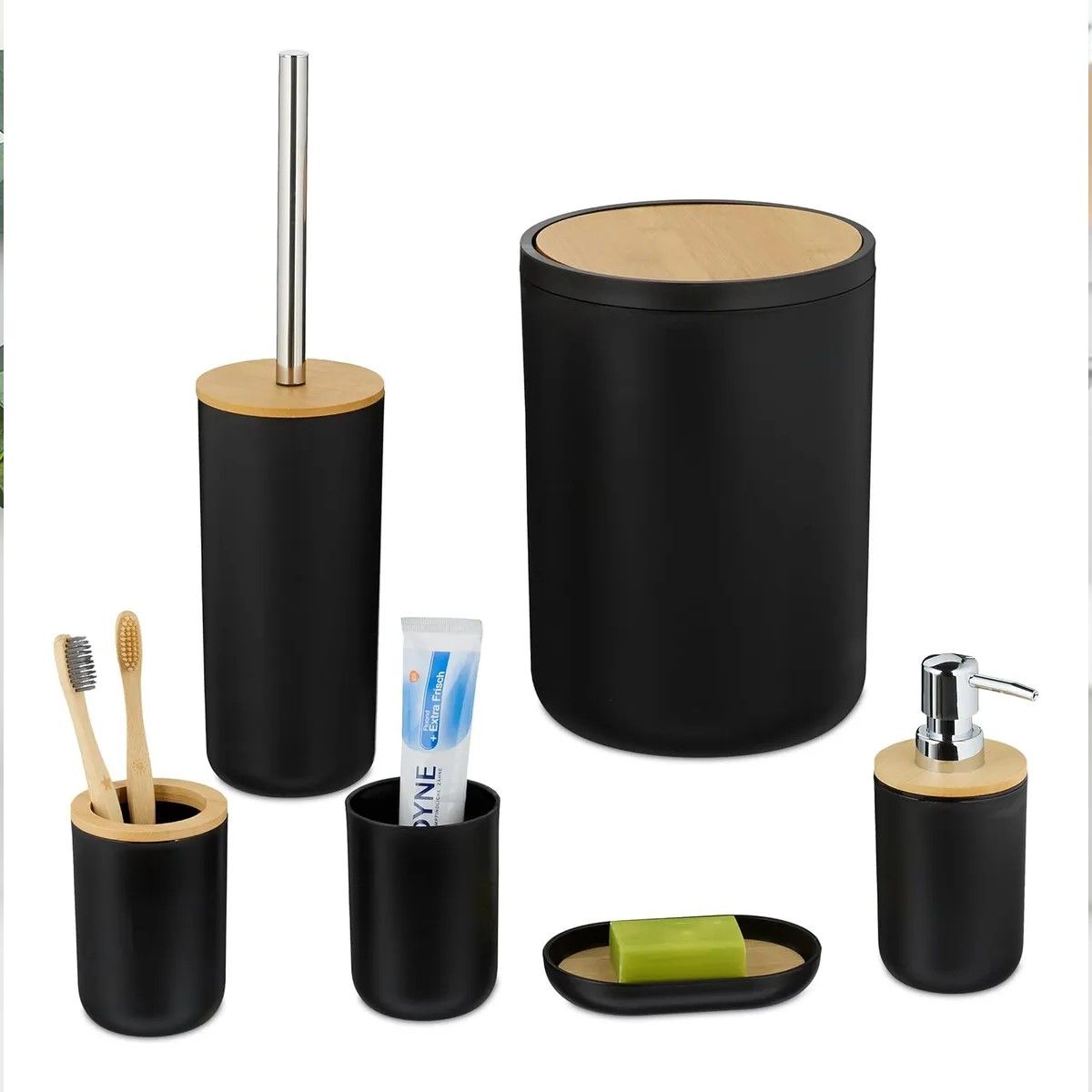 GENERICO - Juego De Accesorios De Baño De 6 Piezas Plástico Y Hogar Negro-madera Natural BELUG