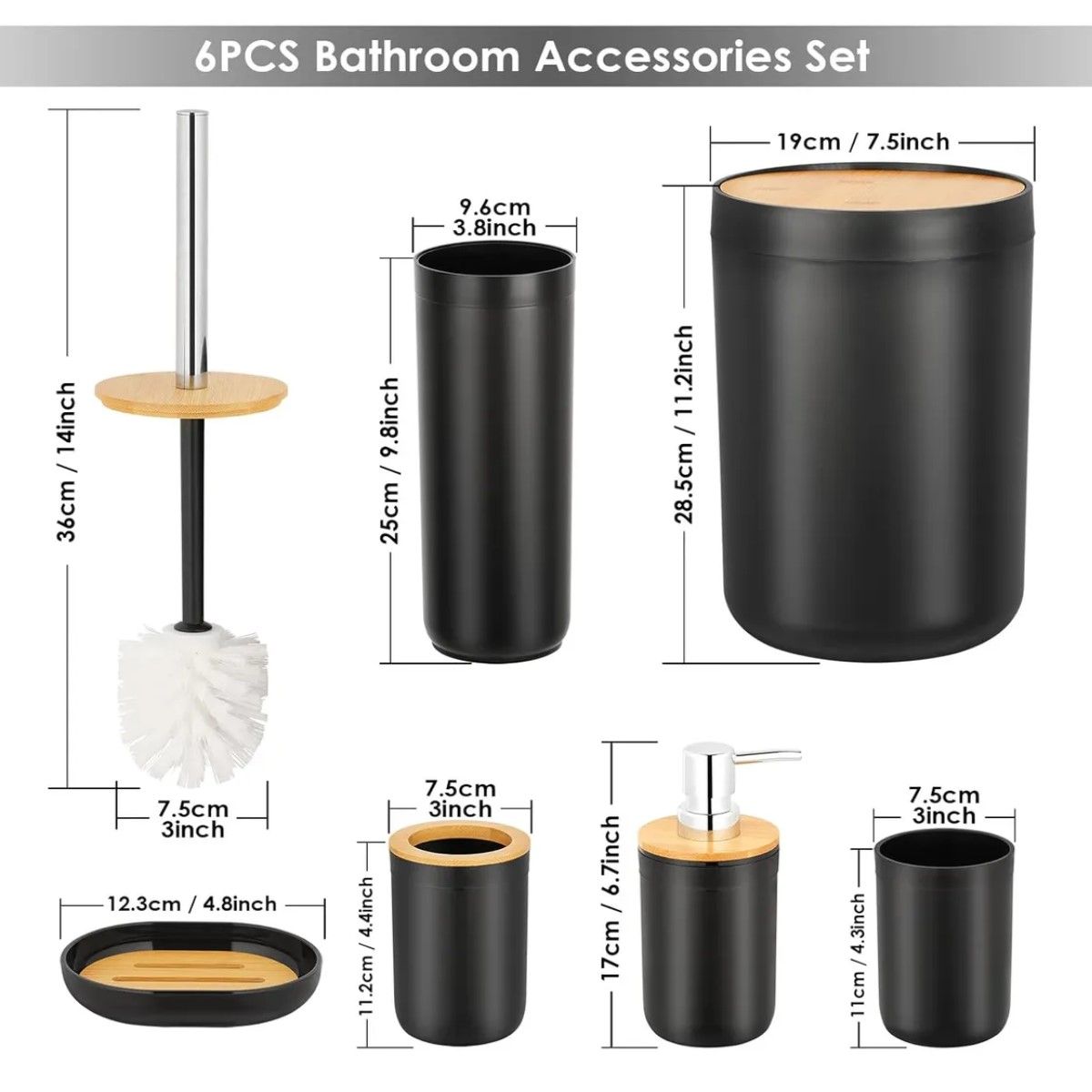 GENERICO - Juego De Accesorios De Baño De 6 Piezas Plástico Y Hogar Negro-madera Natural BELUG