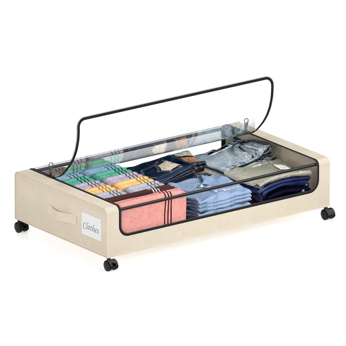 SOHOGAR - Organizador bajo cama con ruedas beige