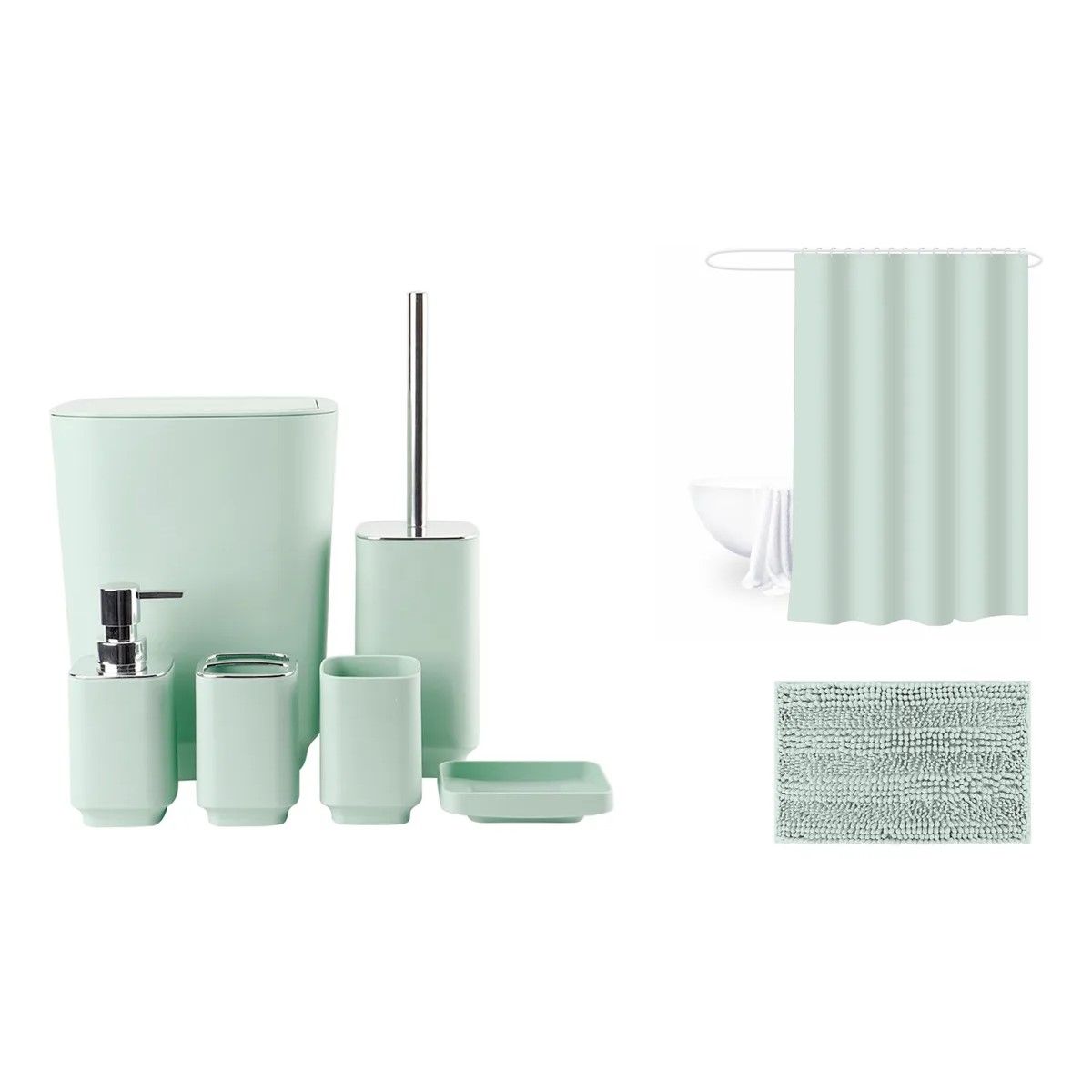 GENERICO - Set Juego De Baño 8 Piezas Alfombra Baño Eva Cortina Baño verde BELUG